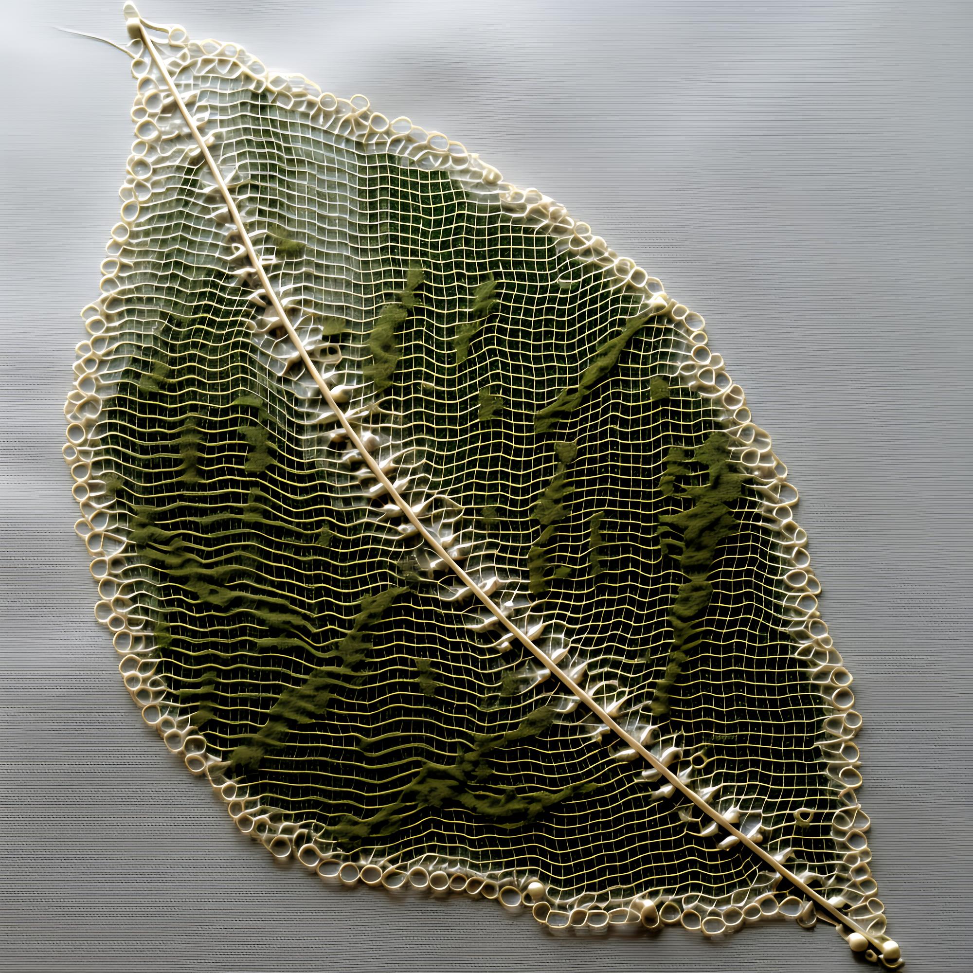 close detail of satin stitch leaf